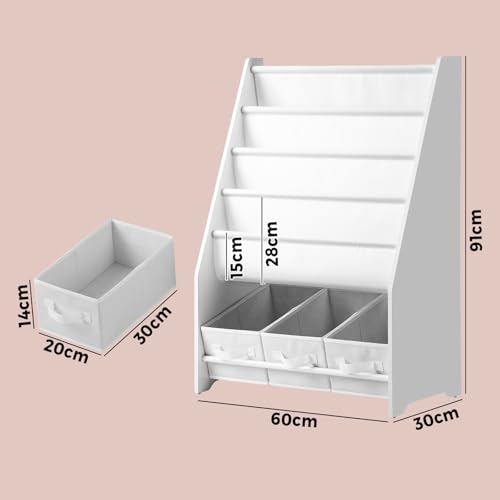 Kids Bookshelf Toy Storage 4 Tier with 3 Drawers