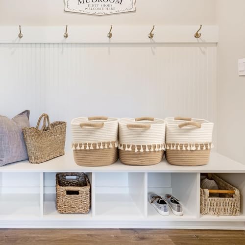 Woven Cotton Rope Storage Basket Set of 3