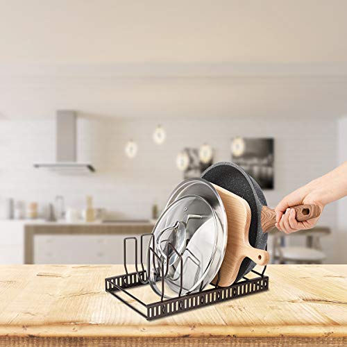 Toplife Adjustable Kitchen Lid Organizer, 7 Adjustable Compartments, for Pantry or Cabinet, Brown