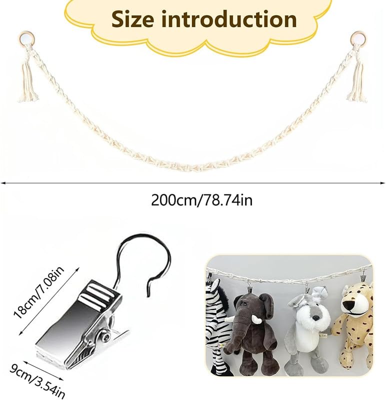Stuffed Animal Storage Chain, 2 Metres, 20 Metal Clips
