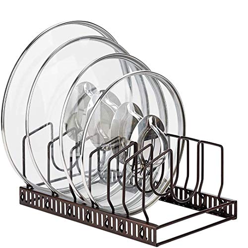 Toplife Adjustable Kitchen Lid Organizer, 7 Adjustable Compartments, for Pantry or Cabinet, Brown
