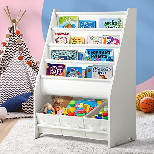 Kids Bookshelf Toy Storage 4 Tier with 3 Drawers