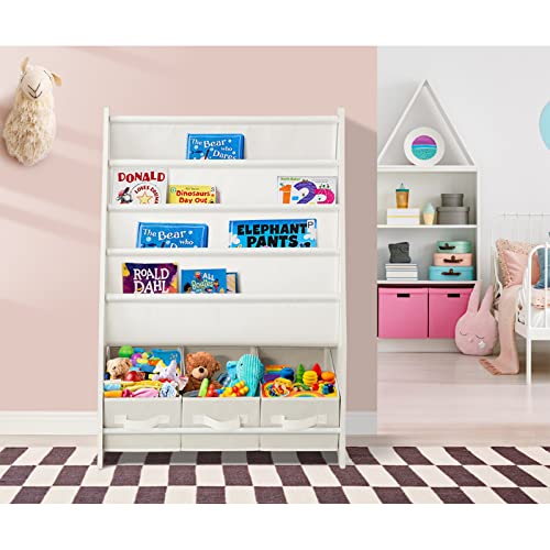 Kids Bookshelf Toy Storage 4 Tier with 3 Drawers