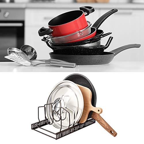 Toplife Adjustable Kitchen Lid Organizer, 7 Adjustable Compartments, for Pantry or Cabinet, Brown