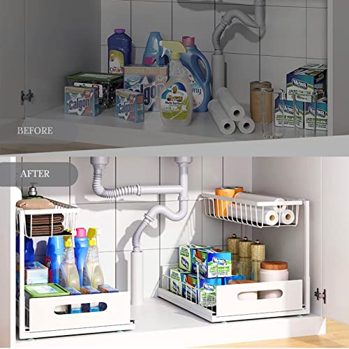 2 Tier Under Sink Organiser, Sliding Cabinet Drawer Storage with Non-Slip Pads,