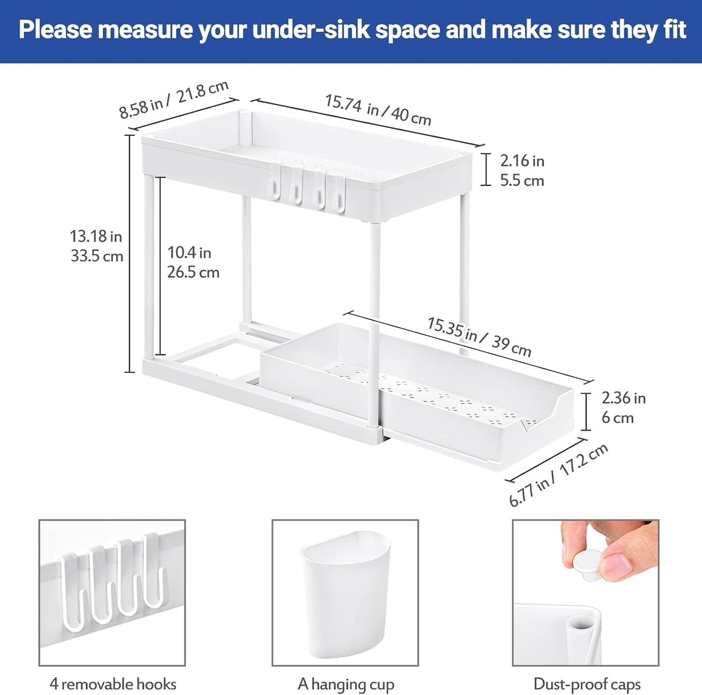 Under Sink Organisers and Storage Pull Out Sliding Drawer