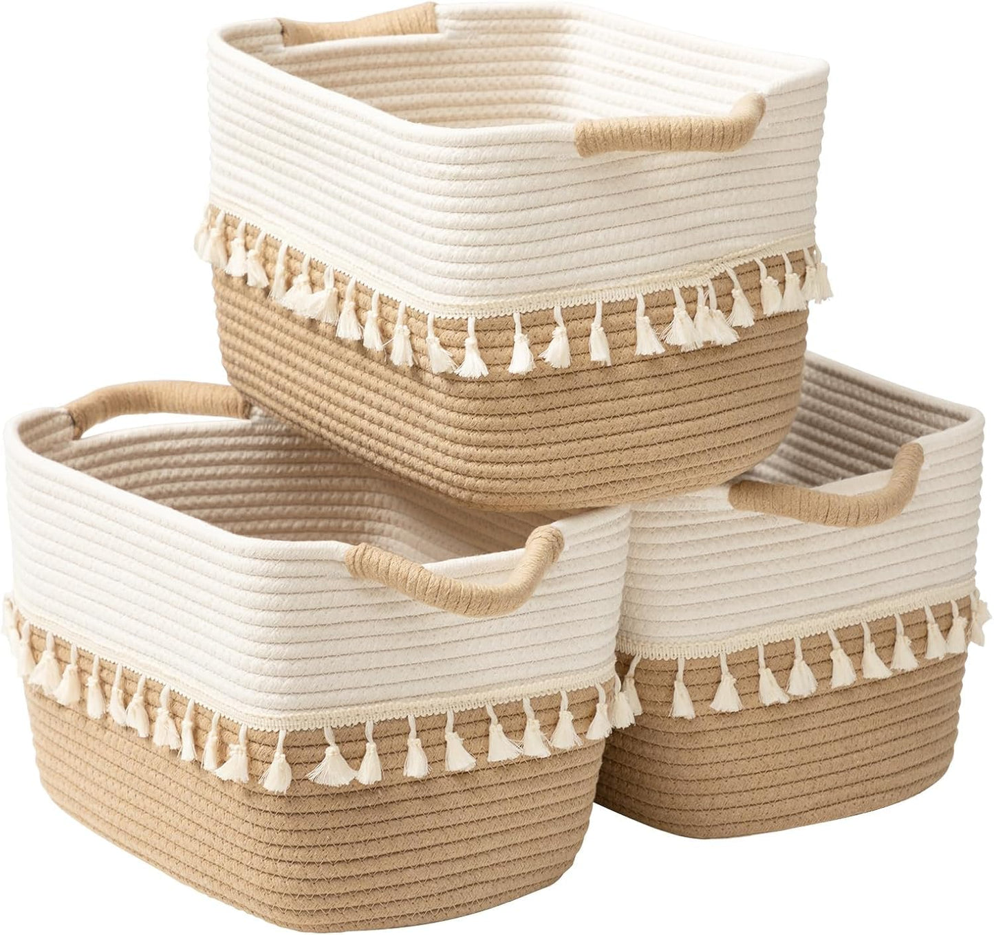 Woven Cotton Rope Storage Basket Set of 3