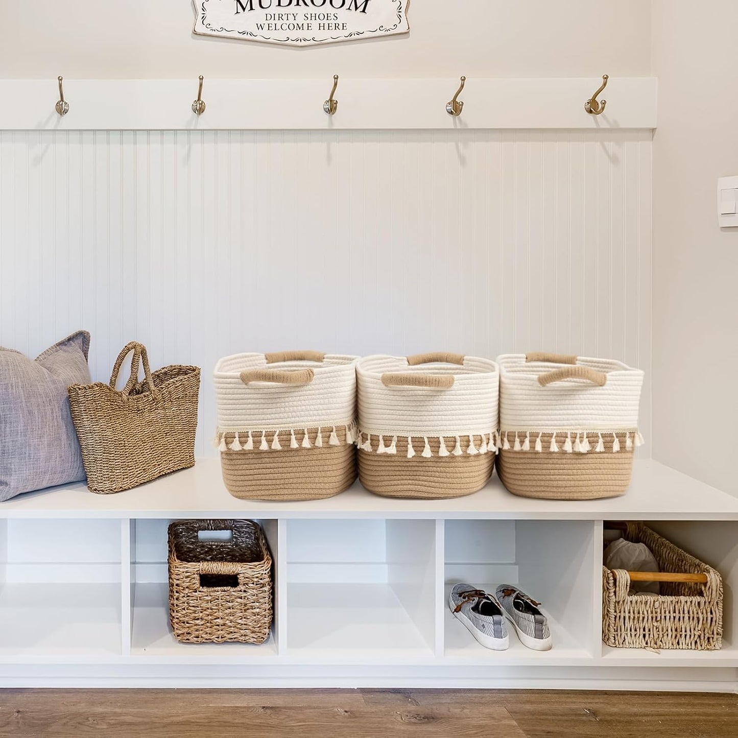 Woven Cotton Rope Storage Basket Set of 3