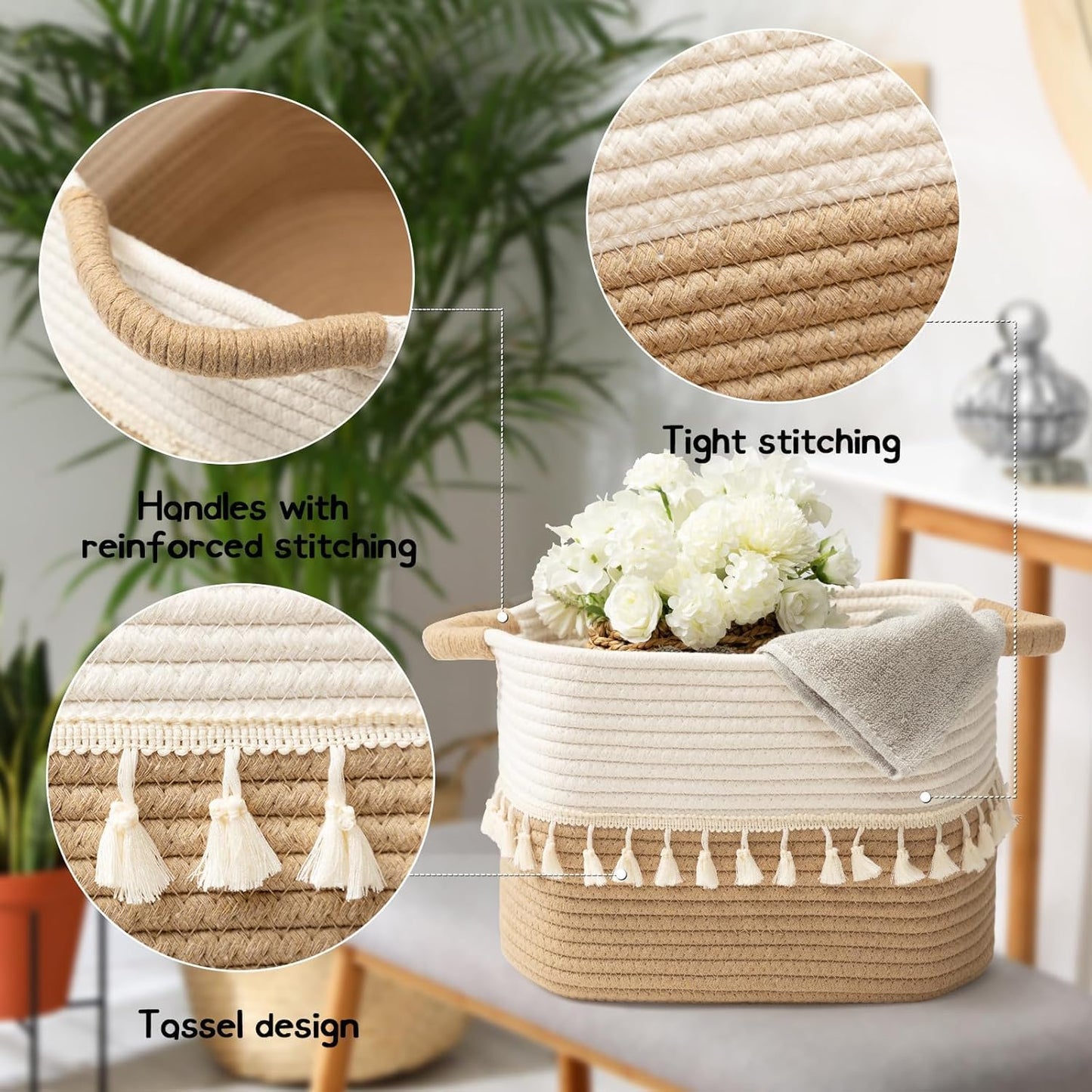 Woven Cotton Rope Storage Basket Set of 3