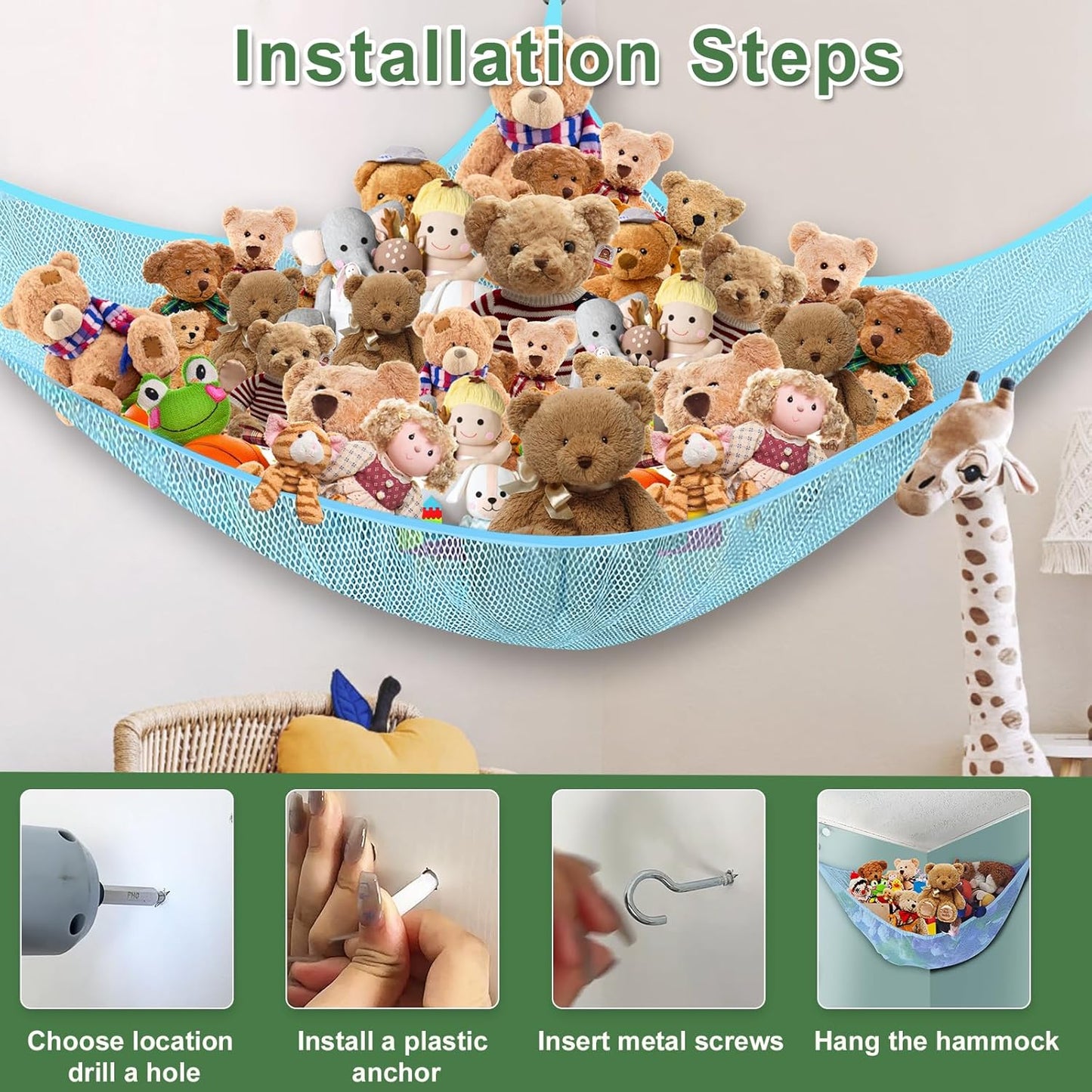Stuffed Animal Toy Storage Net Hammock Corner