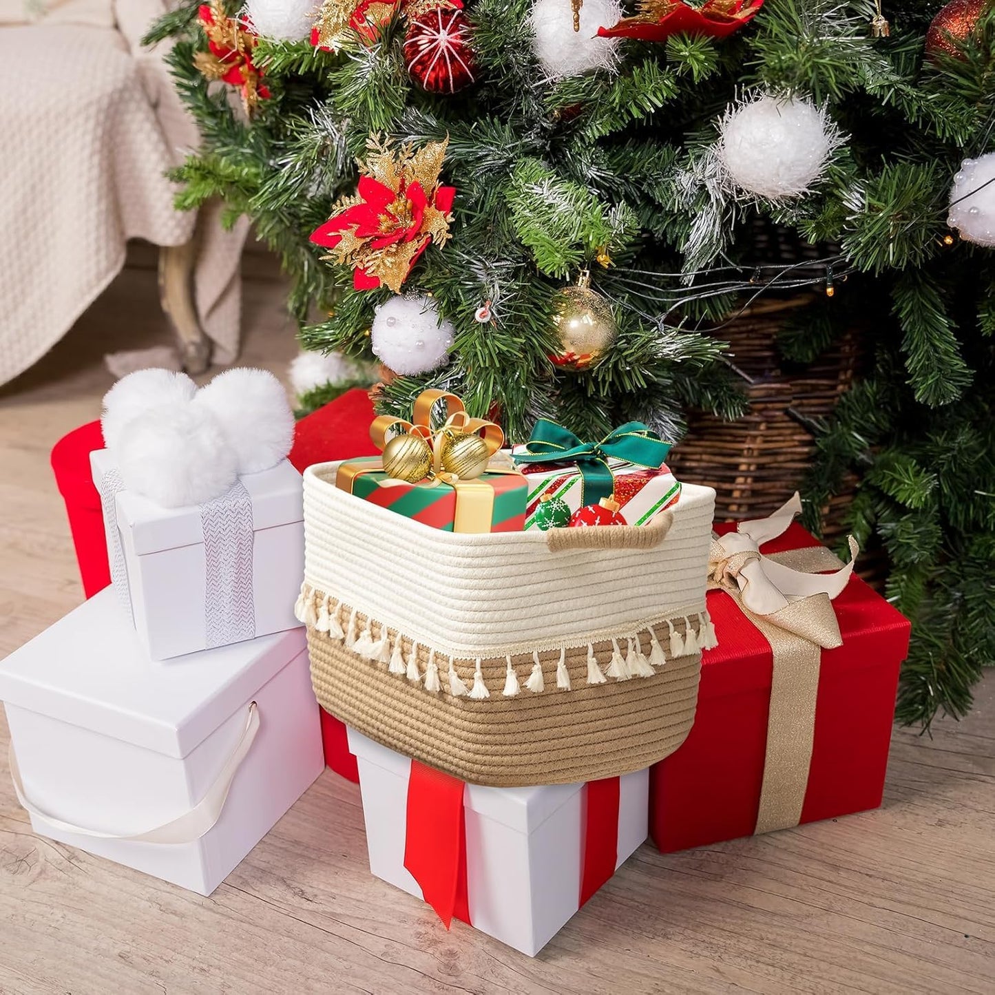 Woven Cotton Rope Storage Basket Set of 3