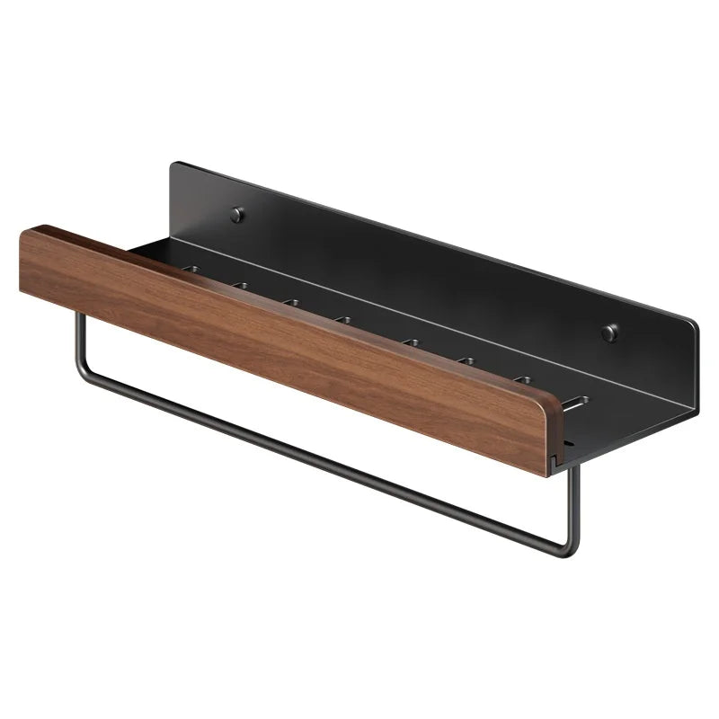 Walnut Solid Wood Double-Tier Storage Rack for Home Kitchen & Bathroom Organization