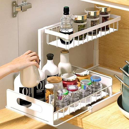 2 Tier Under Sink Organiser, Sliding Cabinet Drawer Storage with Non-Slip Pads,