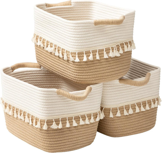 Woven Cotton Rope Storage Basket Set of 3