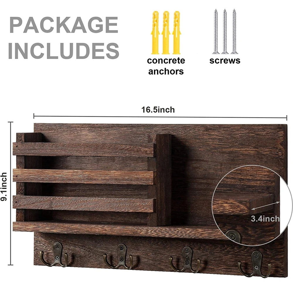 Entryway Wooden Shelf With Hooks