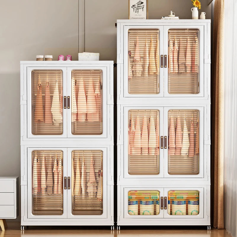 Double-Door Plastic Free Combination Home Wardrobe for Kids Foldable Stackable for Bathroom Living Room Storage Organizing