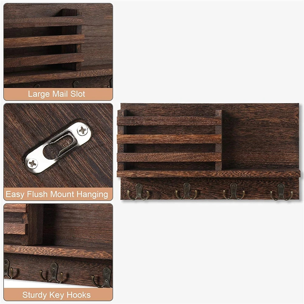 Entryway Wooden Shelf With Hooks