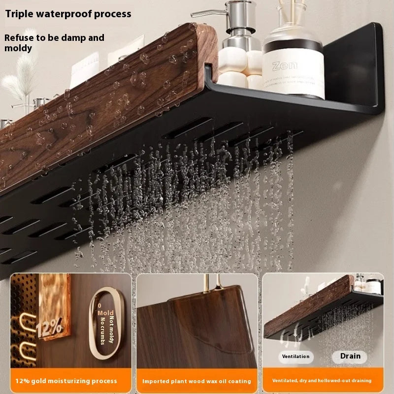 Walnut Solid Wood Double-Tier Storage Rack for Home Kitchen & Bathroom Organization