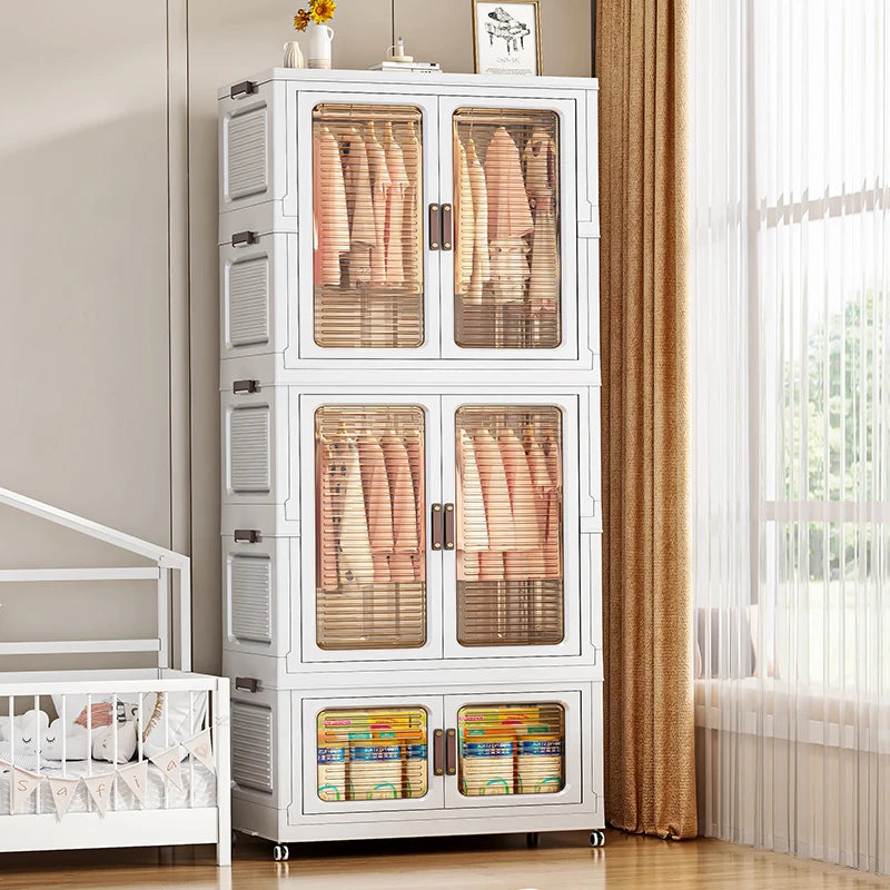 Double-Door Plastic Free Combination Home Wardrobe for Kids Foldable Stackable for Bathroom Living Room Storage Organizing