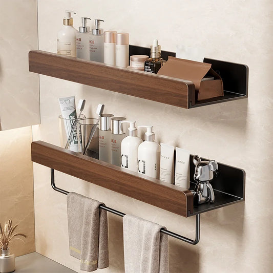 Walnut Solid Wood Double-Tier Storage Rack for Home Kitchen & Bathroom Organization