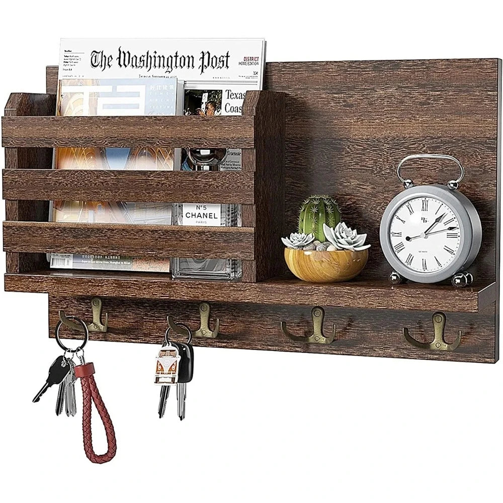 Entryway Wooden Shelf With Hooks